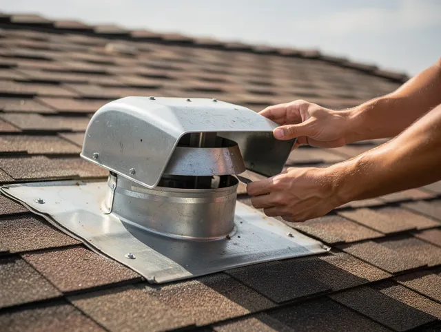 Hinesville Dryer Vent Cleaning certified technician safely cleaning a roof-mounted dryer vent in Hinesville