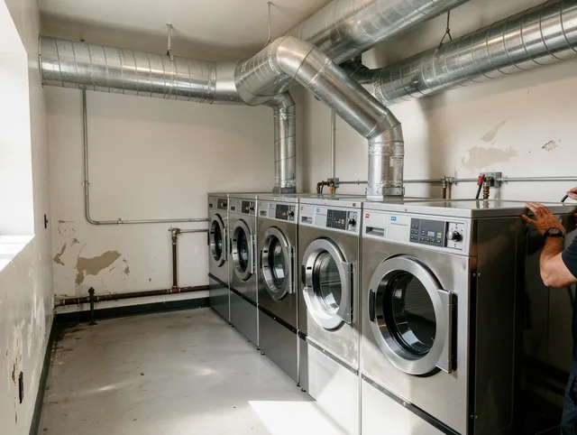 Hinesville Dryer Vent Cleaning team performing large-scale commercial dryer vent cleaning in Hinesville