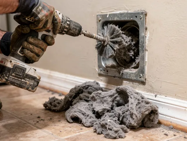 Certified Hinesville Dryer Vent Cleaning technician performing dryer vent cleaning in Hinesville